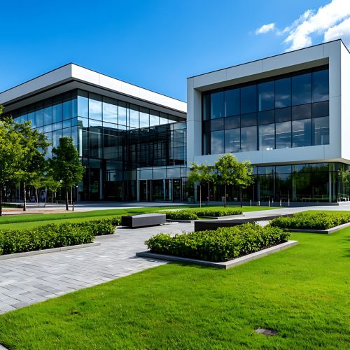 commerical building and turf, green space, commercial landscape
