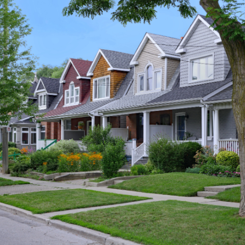 residential lawns in suburban neighborhood